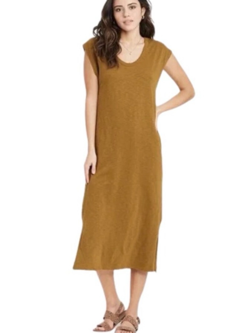 NWOT Universal Thread Mustard Midi T-Shirt Dress - Picture 2 of 5